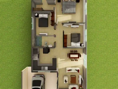 distribucion practica y eficiente 3 habitaciones en honduras