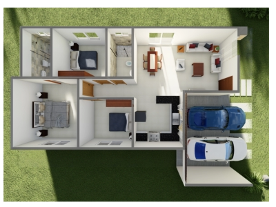 distribucion practica y eficiente 3 habitaciones en honduras